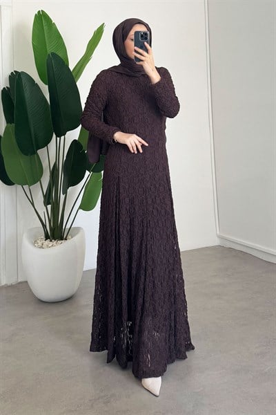 Dantelli Elbise - Kahverengi