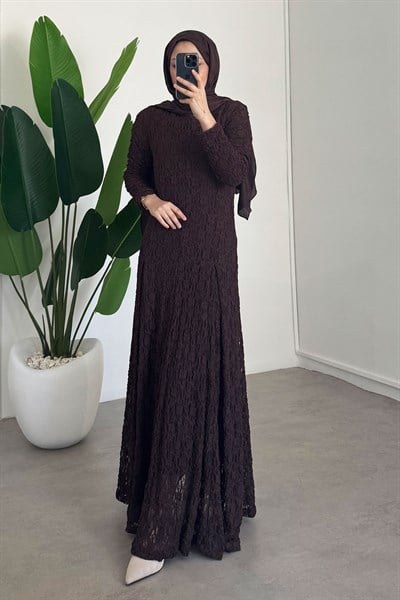 Dantelli Elbise - Kahverengi