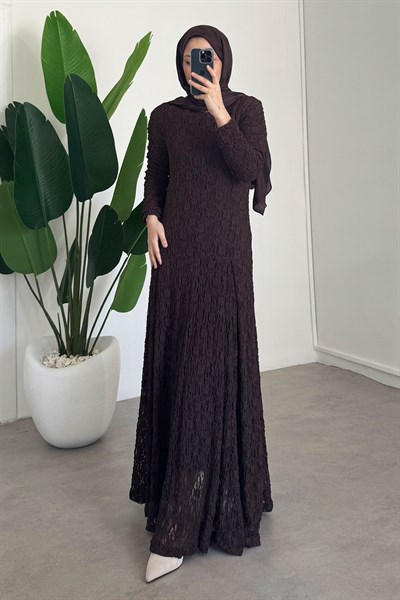 Dantelli Elbise - Kahverengi