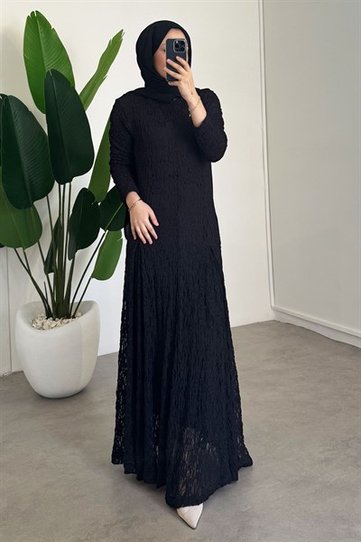 Dantelli Elbise - Siyah
