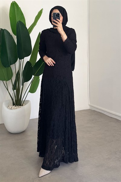 Dantelli Elbise - Siyah