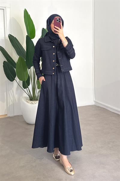 Denim Ceketli Elbise Takım - Lacivert
