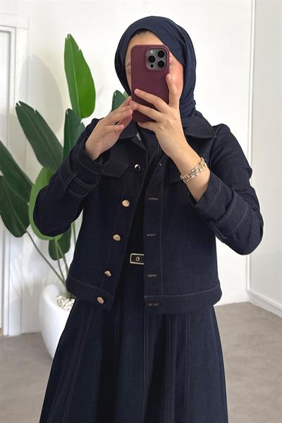 Denim Ceketli Elbise Takım - Lacivert