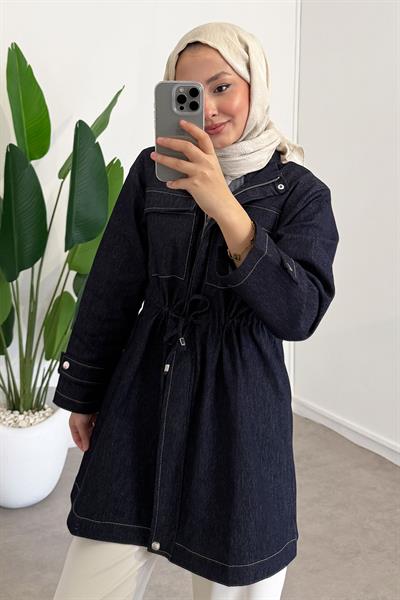 Denim Cepli Ceket - Lacivert
