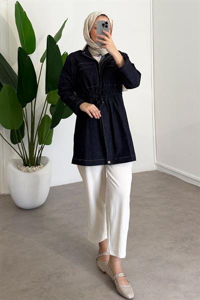 Denim Cepli Ceket - Lacivert