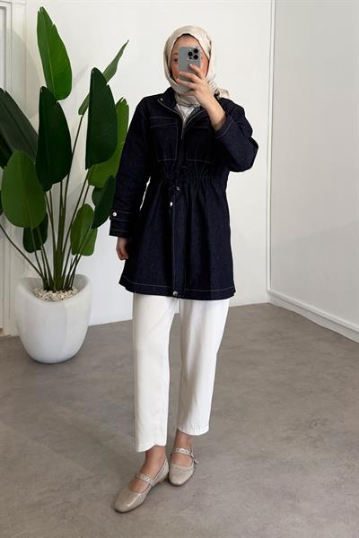 Denim Cepli Ceket - Lacivert