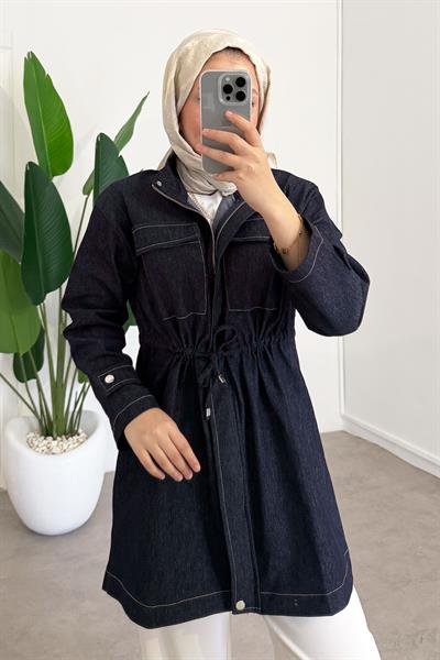 Denim Cepli Ceket - Lacivert