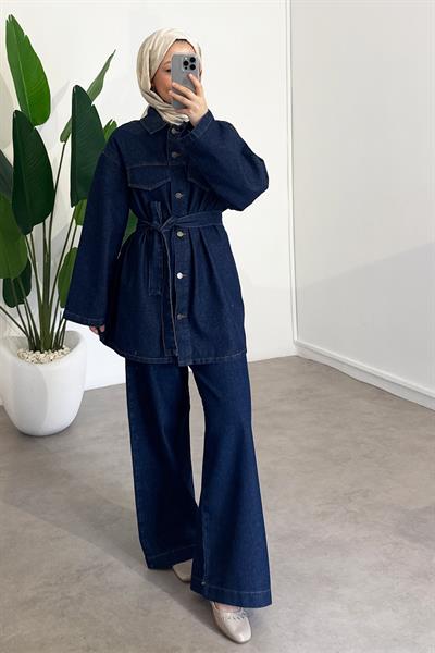 Denim Cepli Takım - Koyu Kot