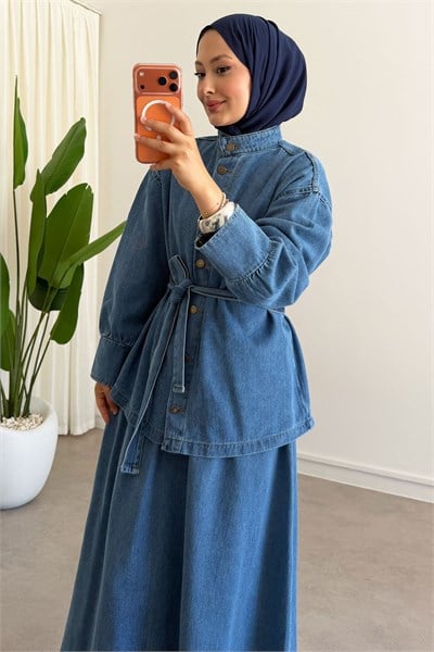 Denim Etekli Takım - Açık Kot