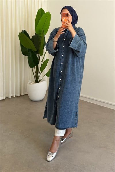 Denim Gömlek Elbise - Açık Kot