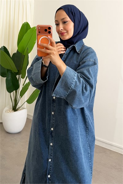 Denim Gömlek Elbise - Açık Kot