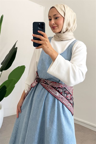 Denim Jile Elbise - Açık Kot
