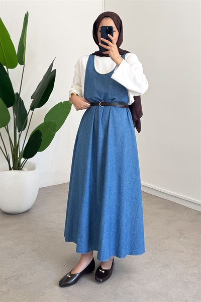 Denim Jile Elbise - Koyu Kot