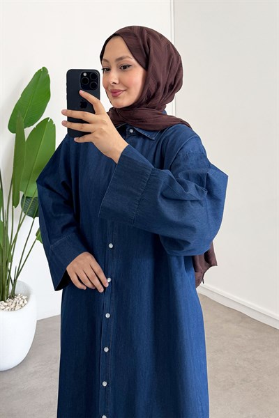 Denim Tensel Gömlek Elbise - Koyu Kot