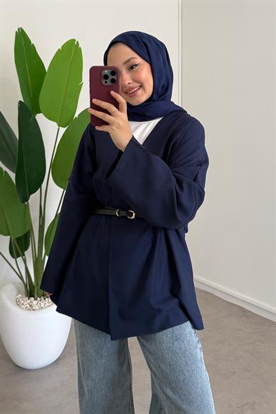 Deri Kemerli Kimono - Lacivert