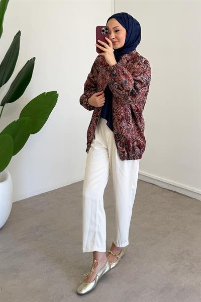 Desenli Ceket - Bordo