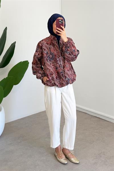Desenli Ceket - Bordo
