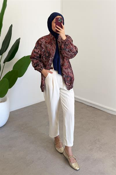 Desenli Ceket - Bordo