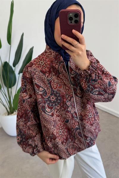 Desenli Ceket - Bordo