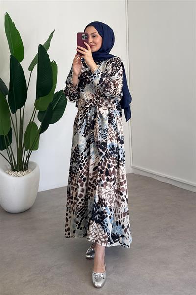 Desenli Saten Takım - Mavi