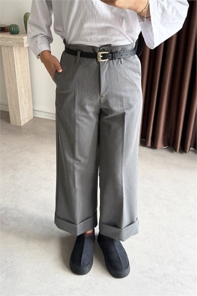 Double Paça Pantolon - Grı