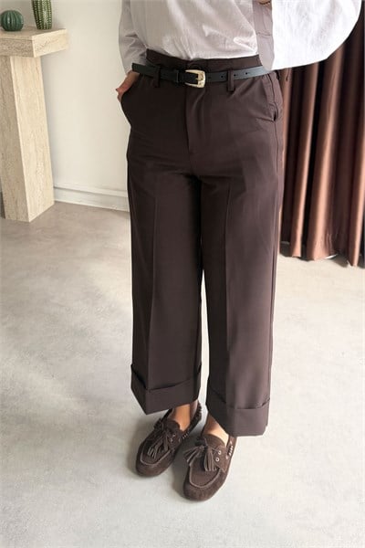 Double Paça Pantolon - Kahverengi