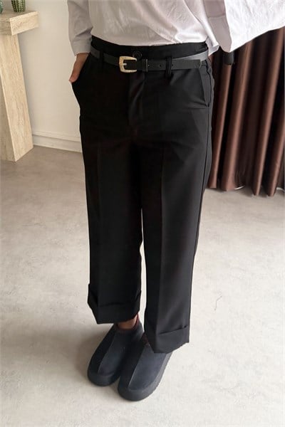 Double Paça Pantolon - Siyah