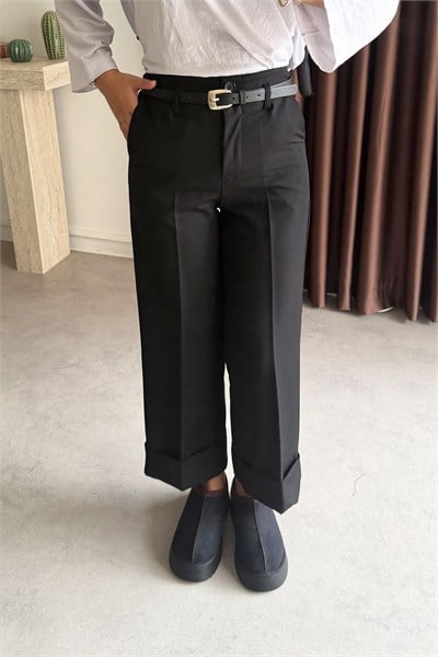 Double Paça Pantolon - Siyah