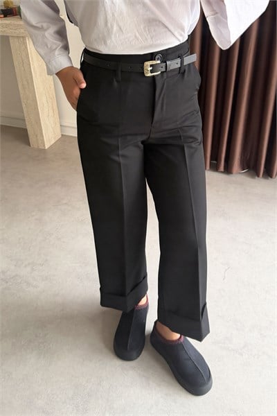 Double Paça Pantolon - Siyah
