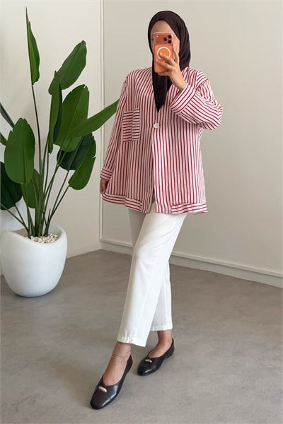 Dügme Detay Kimono - Beyaz