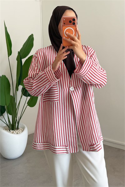 Dügme Detay Kimono - Beyaz