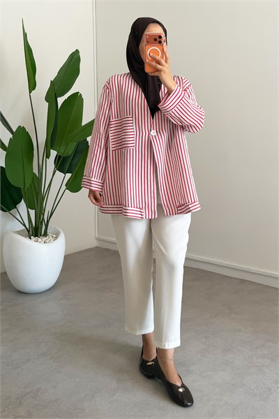 Dügme Detay Kimono - Beyaz