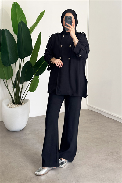 Düğme Detay Takım - Siyah