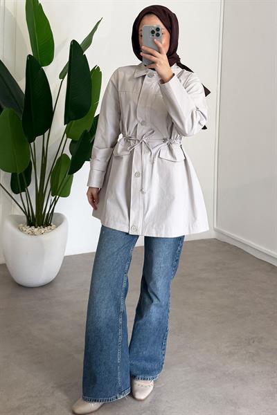 Düğme Detaylı Ceket - Grı