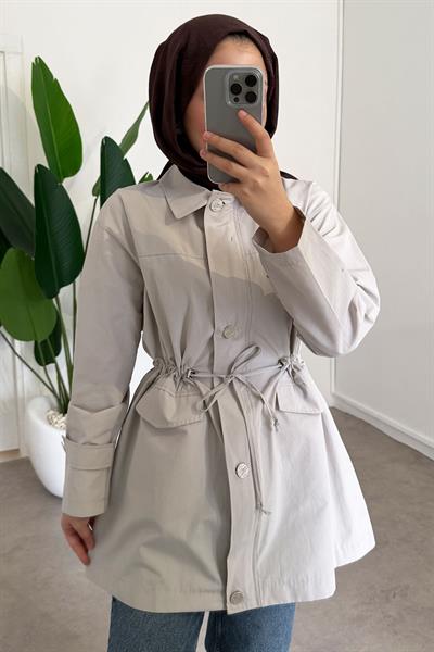 Düğme Detaylı Ceket - Grı