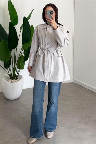 Düğme Detaylı Ceket - Grı