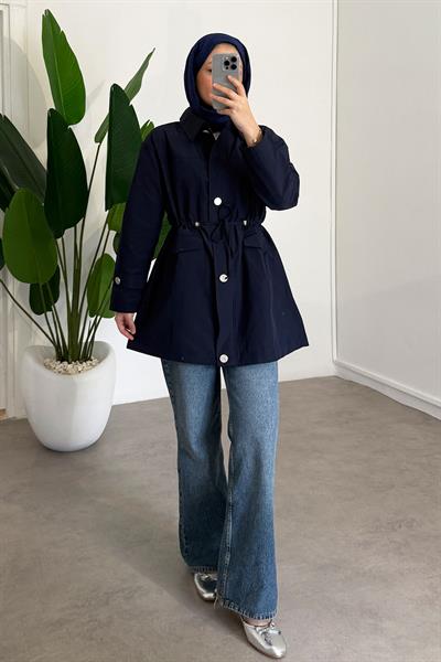 Düğme Detaylı Ceket - Lacivert