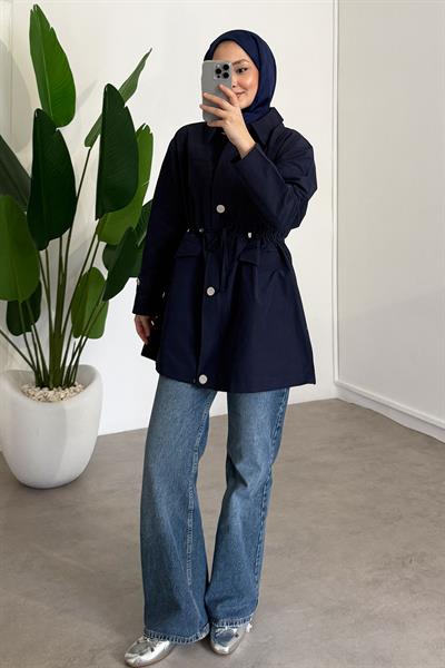 Düğme Detaylı Ceket - Lacivert
