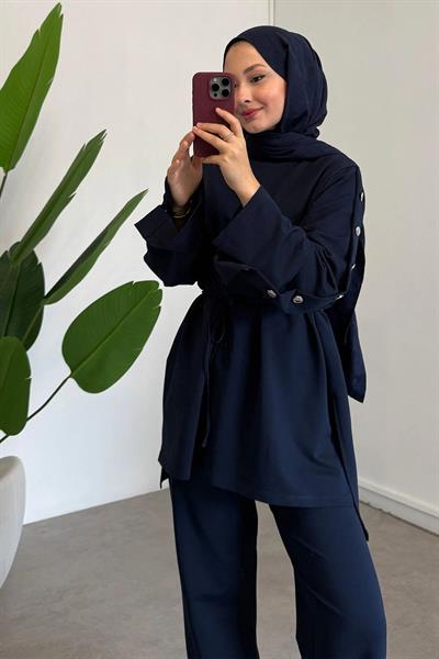 Düğme Detaylı Takım - Lacivert