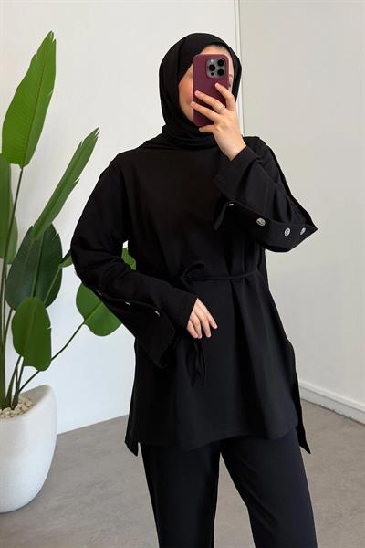 Düğme Detaylı Takım - Siyah