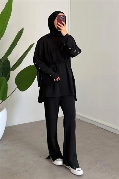 Düğme Detaylı Takım - Siyah