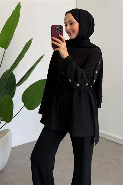 Düğme Detaylı Takım - Siyah