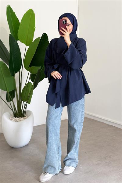 Düğme Detaylı Tunik - Lacivert