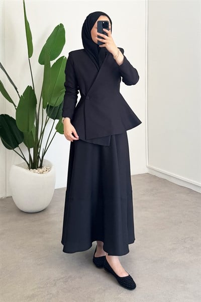 Dügmeli Ceket Takım - Siyah