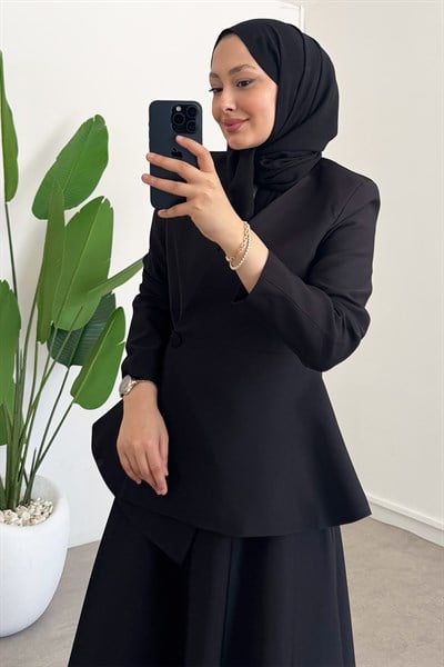 Dügmeli Ceket Takım - Siyah