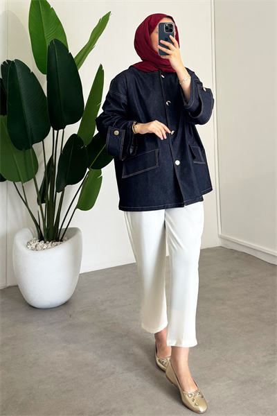 Düğmeli Denim Ceket - Lacivert