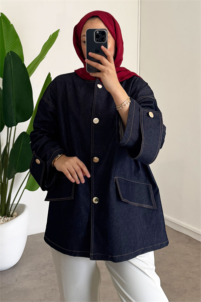 Düğmeli Denim Ceket - Lacivert