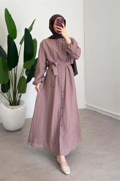 Düğmeli Elbise - Kahverengi