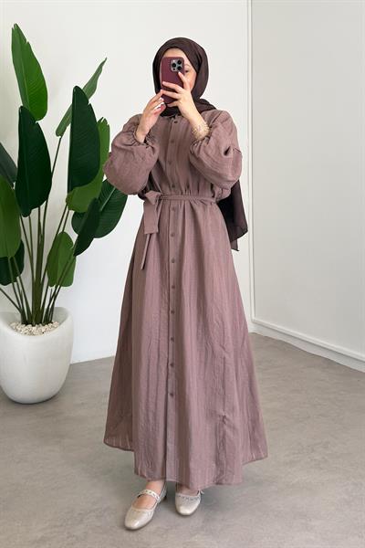 Düğmeli Elbise - Kahverengi