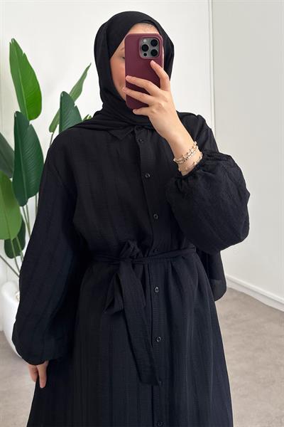 Düğmeli Elbise - Siyah